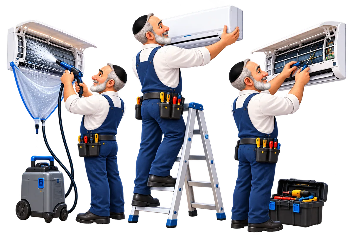 Illustration of AC cleaning, installation and repair